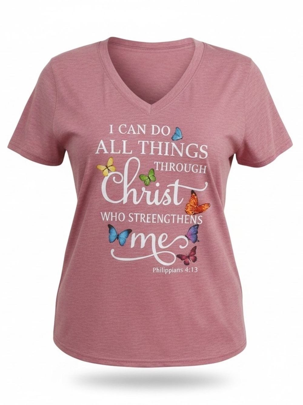 Access - Ladies Christian Tee Shirt, Graphic Design, Butterfly, Philippians 4:13